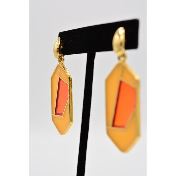 Vintage Dangle Earrings Red Orange Jelly Resin Cream Yellow Bold 1980s BinAI - Picture 3 of 12